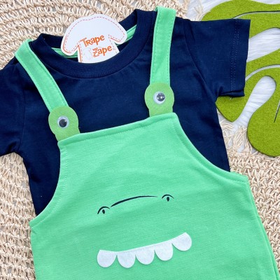 Conj. Camiseta Manga Curta e Jardineira Dino - Verde